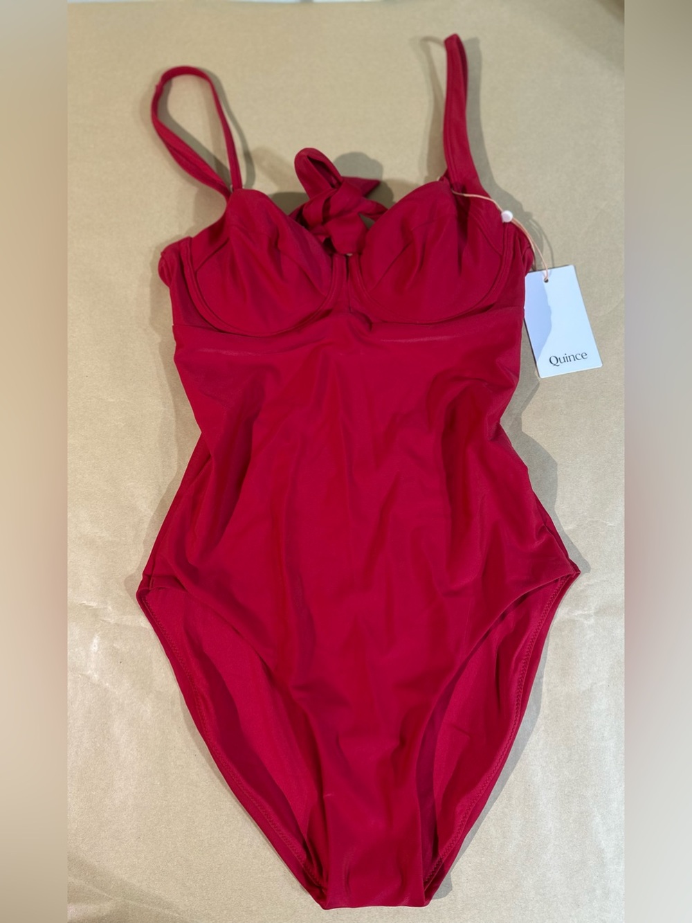 NWT Quince Italian Underwire One-Piece Swimsuit cherry red small